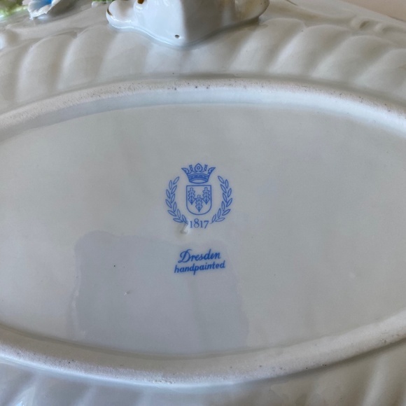 Antique Dresden Porcelain Oval Bowl Made in Germany Circa 1910-1930s - Picture 5 of 10